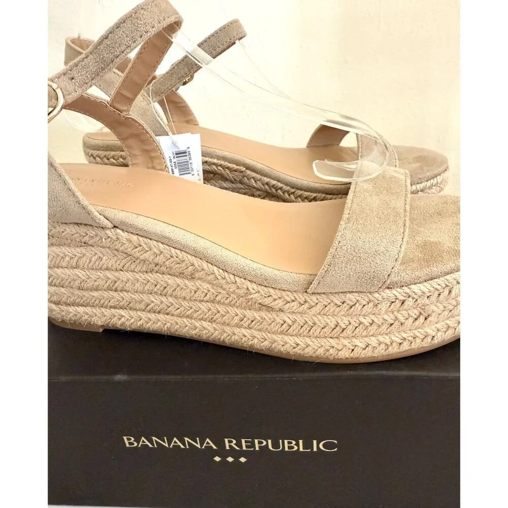 Banana Republic Platform Espadrille Sandals Size 8 Bone Faux Suede Resortwear - Picture 7 of 16